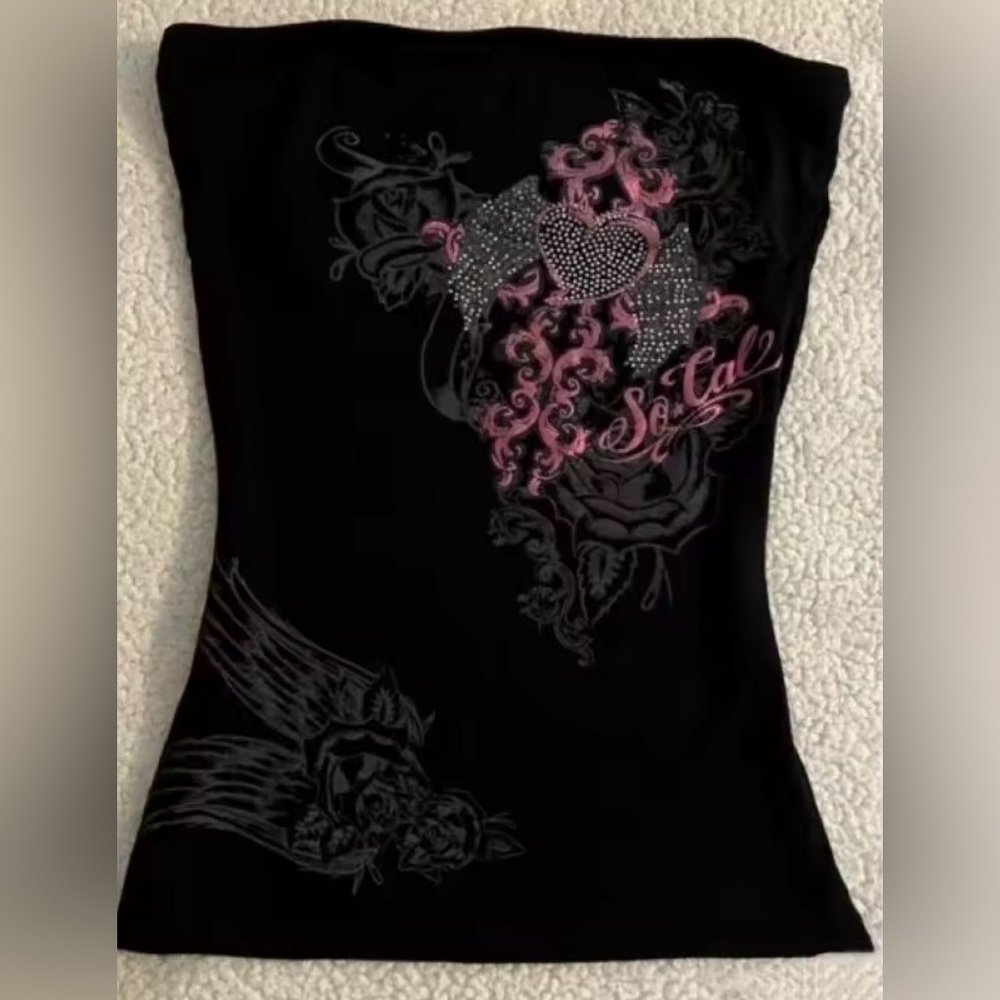 Black and Pink Gothic Graphic Tube Top